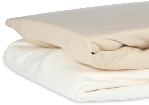 Schlummersack Spannbettlaken 60x120 cm - 70x140-2er-Pack beige/weiß, 100% Baumwolle, Oeko-Tex, Bettlaken für Baby und Kinderbett