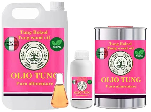 Olio TUNG per tagliere, vegetale, per uso alimentare, proteggere e rinnovare, per taglieri in legno, ceppi e piani di lavoro protezione biologica, incolore - naturale (500 ml)