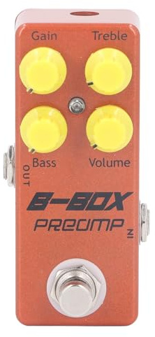 Mini B Box Vorverstärker-Pedal, E-Gitarren-Effekt mit Overdrive-Funktion, Gitarren-Ersatzteile für Outdoor-Auftritte | Präzise Gain/Höhen/Bässe/Lautstärke, originaltreuer Signal, 9V-Netz, Alu-Gehäuse, Bühne, Probe, Studio