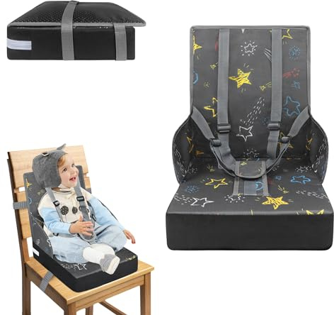 UISEBRT Rehausseur de chaise pour enfant - Portable - Avec ceinture de sécurité réglable - Antidérapant - Lavable - Pour la maison et les déplacements - Gris