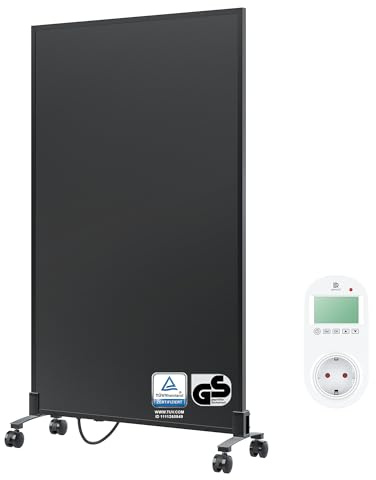 BR Bringer® Infrarotheizung 600 W mobil Steck-Thermostat | Mobile Elektroheizung in Schwarz - mit Standfüßen auf Rollen, energiesparende Infrarotwärme, TÜV und GS geprüft