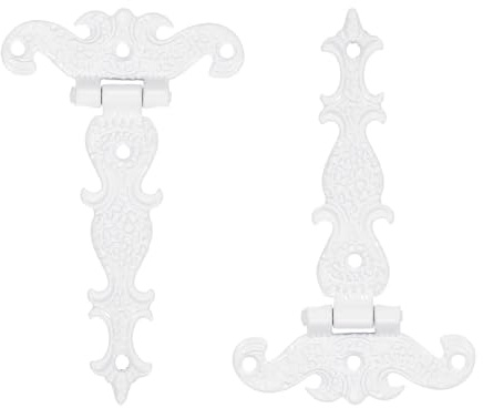QUARKZMAN Cerniera a T per Porte da 3,5 Pollici, 2 Pezzi Cerniere Decorative Retro per Recinzioni in Legno, Porte di Cortile, Porte di Fienile, Cassette in Legno, Bianco