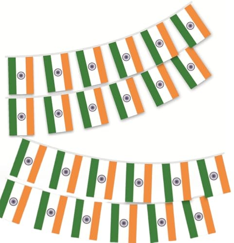 HPMAISON 10 M Indische Wimpelkette: 30 Stück Indische Mini Banner Flagge 21x14 cm Indoor Outdoor Garten Zaun Urlaub Dekoration