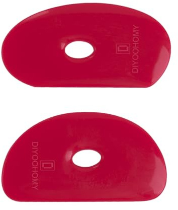 DIYOOHOMY 2 Pcs Soft Silicone Pottery Ribs for Ceramic, Mud and Clay Tools | Red Flexible Rubber Rib Trimming, Shaping, Smoothing Tools Kit and Supplies, Mudtools Wheel Throwing, Handbuilding, Sculpting