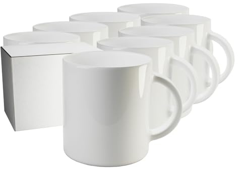 PixColor – Pack 15 tazas para sublimación de cerámica blanca con asa | 250 ml de capacidad | Caja individual con cada taza | Categoría AAA | Aptas para microondas y lavavajillas