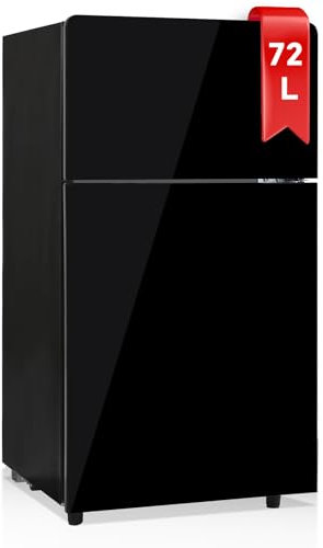 DRIXNO 72L Mini-Kühlschrank, schwarze Glastür, 39dB, 7-stufige Temperaturregelung, LED-Beleuchtung, R600-Kältemittel, Direktkühlung, geeignet für Küche, Wohnzimmer, Wohnmobil und Büro.120kWh/annum