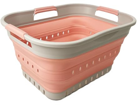 SAMMART Collapsible Plastic Laundry Basket - Foldable Pop Up Storage Container/Organizer - Portable Laundry Hamper - Space Saving (Grau/Quarzrosa, 19L)
