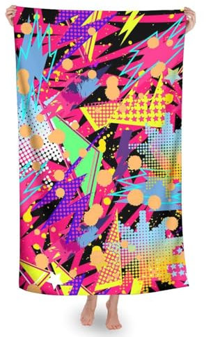 Strandtücher, Rosa Geometrischer 80Er 90Er Stil Saunahandtuch Weiches Reisehandtuch Mikrofaser Sporthandtücher Für Männer Reisen Spa 80X130Cm