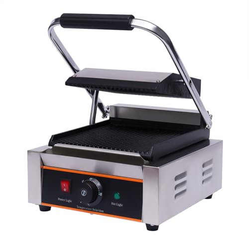 Griglia a contatto professionale in acciaio inox Gastro Bistecchiera Paninimaker Multigrill 1800 Watt, progettata per un uso duraturo, per uso domestico o commerciale