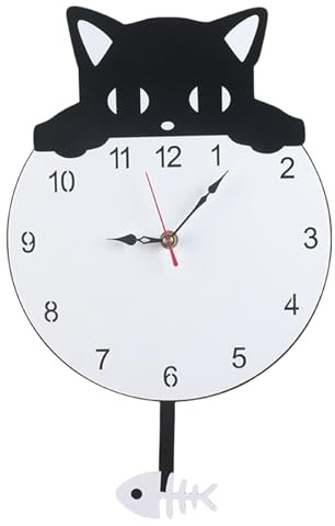 Generico Orologio Da Parete Con Gatto Nero, Pendolo e Pesce a Coda Mobile - In Acrilico Per Gli Amanti Dei Gatti
