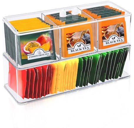 2 Pezzi Porta Bustine The e Tisane, Scatola da Tè In Plastica con Coperchio e Scomparto, Trasparente Scatola da Tè Porta the Bustine Scatolas Portas Te e Tisane per Tès, Spezie, Caffè