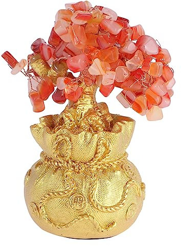 Amosfun Baumschmuck Dekorationen Künstliche Blumen Zur Dekoration Geldzähler Taj Ornamente Heimdekoration Künstlicher Baum Großer Geldbaum Baum Figur Kleine Gefälschte Pflanze Girlande Rot
