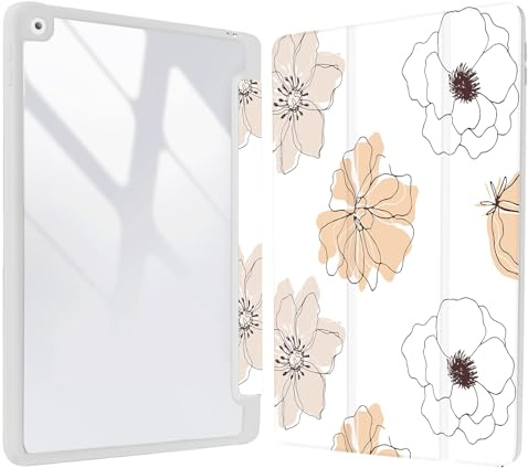 Vozehui 10.2 Zoll Blüten Fall für iPad 9th/8th/7th Generation Fall mit klarer Rückseite Shell mit Bleistifthalter,iPad Schutzhülle mit Auto Sleep Wake für 10.2 Zoll 2021/2020/2019
