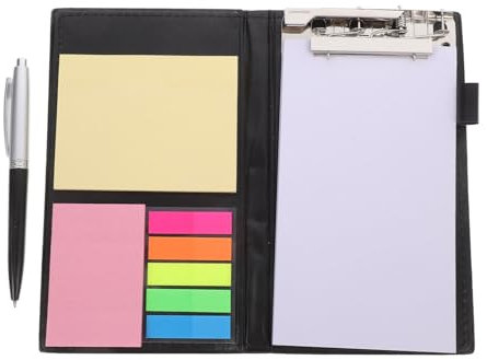 GOOHOCHY Pu-leder Notizbuch Mit Selbstklebenden Notizzetteln Und Index-tabs Notiz-organizer Mit Stifthalter Schwarzes Multifunktionales Klemmbrett Für Büro Schule Und Mobiles Arbeiten