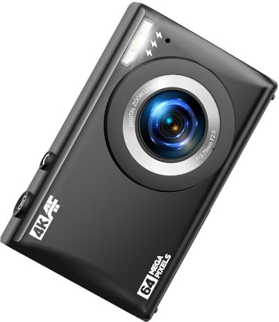 Digital Camera 4K UHD Compact Digital Cameras 64MP Autofocus Mini Photo Camera with 32G SD Card, 18X Vlogging Cameras for Kids Beginners Teens 2 Batteries
