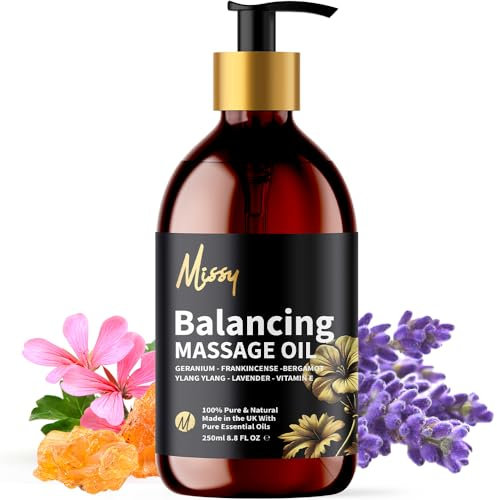 Missy Balancing Massage Oil – 100% Natural Body Oil for Massage Therapy | Non-Greasy, Fast Absorbing & Hydrating | Premium Essential Oils – Geranium, Frankincense, Bergamot 250ml