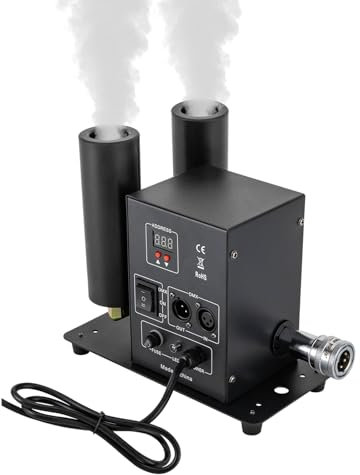 200W Smoke Machine Dual Control Mode Double Head Fog Machine Co2 Jet Machine Dual Nozzle Adjustable With LED Light and Display, High-pressure Tube 16.4ft for Wedding Halloween Party Stage Effect