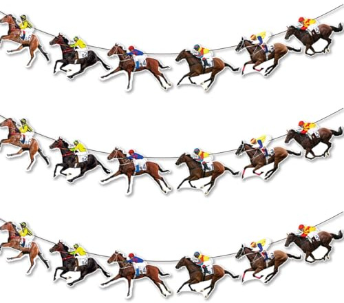 PYEUIFT 3 Stück Pferd Geburtstag Girlande Banner, Länge: 5M, Pferderennen Deko, Kinderparty Banner, Pferde Dekorationen, Jockey Club Banner