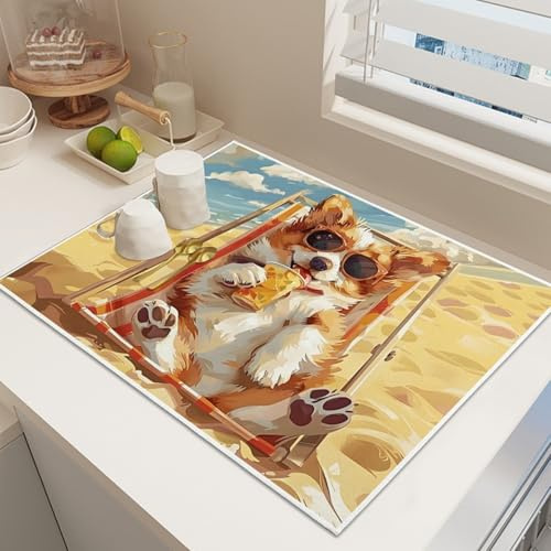 Tapis Anti-poussière,Imprimé Animaux en 3D Chat,Top Couvertures pour Lave-linge,Sèche-linge Réfrigérateur Micro-ondes,Tapis D'égouttage Pour évier de Cuisine,Lavable (Jaune,60x60 cm)