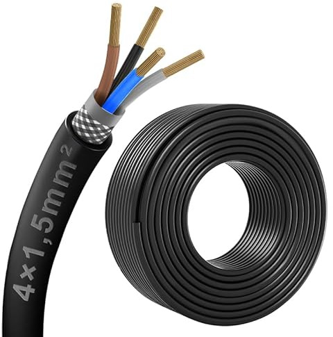 20 Meters 4 Core 4x1.5mm² Shielded Cable, CE Certified EMI/RFI Shielding Cable for Automotive, Speaker, 3D Printer, CNC VFD Spindle, Stepper Motor, Signal Transmission etc
