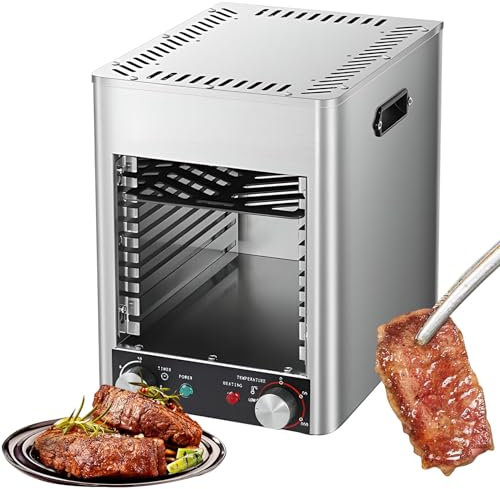 Horno comercial de asador de bistec, parrilla de filete de acero inoxidable con sincronización de 10 minutos y 800 ℃/1472 ℉ Ajuste de temperatura, para cocinar filete, carne, cerdo C