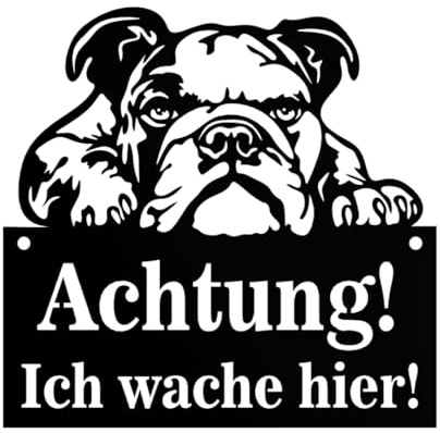 Anwicar Vorsicht Hund Schild - Warnschild aus Stahl 1,5 mm - Wetterfestes Hundeschild für Außen - Achtung Hund Türschild - Hunde Schilder Gartenzaun - Bulldogge - Schwarz