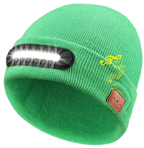 RANCOVY Bluetooth Beanie mit Licht, Musikalische Strickmütze mit Kopfhörer und eingebautem Lautsprechermikrofon, LED Beanie mit Bluetooth für Männer Frauen