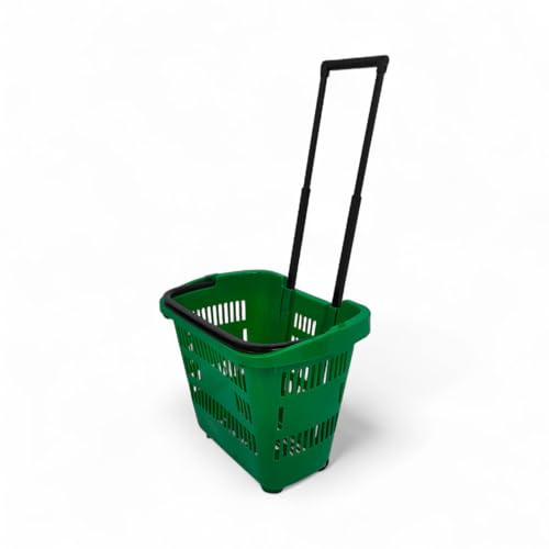 34 Litre Green Plastic Shopping Trolley Basket – Retail Supermarket Basket with Handle – Stackable & Ergonomic