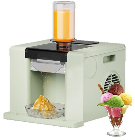 Machine à Glace Automatique en Flocons de Neige, Machine à Glace Pilée avec Baril de 750ml et Plateau de Réception, 60 kg/24 H, Broyeur à Glace électrique en Acier Inoxydable pour Fêtes Green