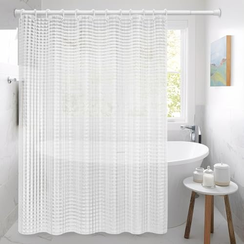 200 x 180 cm Cortina de Ducha Transparente 3D con 12 Ganchos de Plástico