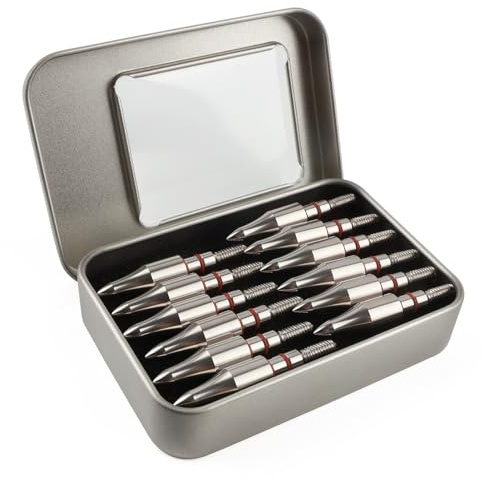 12pcs Archery Field Points 75/100/125 Grains Arrowheads Stainless Steel Field Arrow Tips 5/16 Inches Screw in Bullet Points for Target Practice & Shooting, with Storage Box (Type 1, 75 Grains)