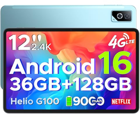 DOOGEE Tab G6 Pro Android 16 Tablette 12 Pouces 90Hz 2.4K 36Go RAM+128Go ROM Helio G100 Octa-Core Gemini AI Tablette avec Carte Sim, 13MP+8MP, 4G LTE 5G WiFi/9000mAh/OTG/Double Haut-Parleur
