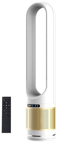 Ventilador de torre sin aspas con purificador de aire, con control remoto, temporizador de 8 horas, oscilación de 80°, pantalla LED con apagado automático, ventilador de piso de 41.3 de altura