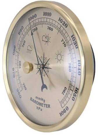 Metal Dial Type Barometer with Thermometer and Hygrometer for Indoor Outdoor Weather, 90mm Diameter Gold Replacement Part for Home Wall Hanging Weath