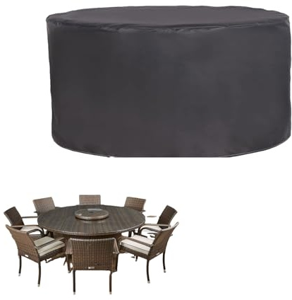 Housse de protection ronde imperméable pour meubles de jardin - 150 x 130 cm - Résistante à l'hiver - Coupe-vent - Pour table de jardin