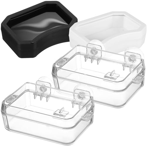 Tofficu 2 Stück Reptilien Futternapf und Wassernapf Klein aus Abs Transparent und Schwarz mit Saugnapf für Echsen Bartagamen Geckos Terrarienzubehör