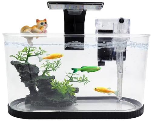 2.2 Gallon Fish Tank Kit, Small Aquarium Starter Tank with Filter and Light, Acrylic Nano Desktop Tank with Color-Changing LED & Decor - Complete Starter Kit for Betta Fish Shrimp Guppy Goldfish Beta