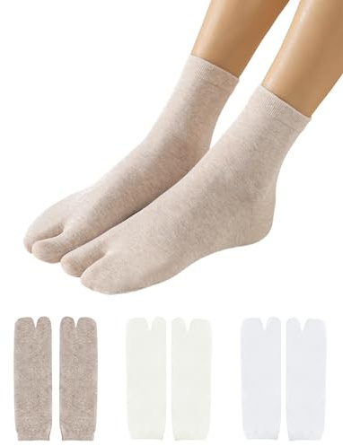 Yawlsow 3/6 Pairs Tabi Socks Unisex Flip Flop Socks Split Toe Crew Sock | Cotton, Japanese Style Sock for Women Men, US 5-9