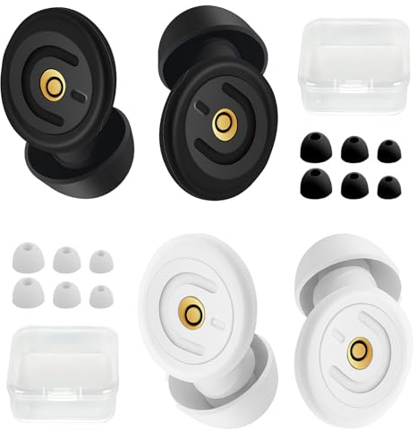 2 Paia Tappi Orecchie Per Dormire,50 Db Regolabile Tappi Per Dormire,Silicone Riutilizzabile,3 Misure, Con 12 Tappi Auricolari E Custodia,Adatto Per Lavorare,Viaggiare (Nero,Bianco)