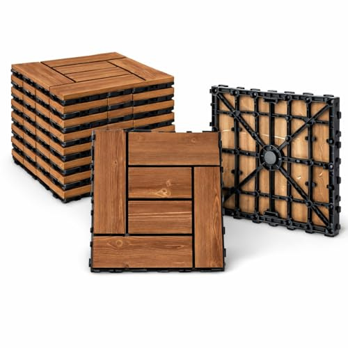 Acomoda Textil - Baldosa de Madera Encajable 29x29 cm para Exterior e Interior, Suelo Modular Decorativo con Base Drenante, Facil Instalacion Para Terraza Balcon Jardin Patio o Ducha (Dionisio, 12 Ud)