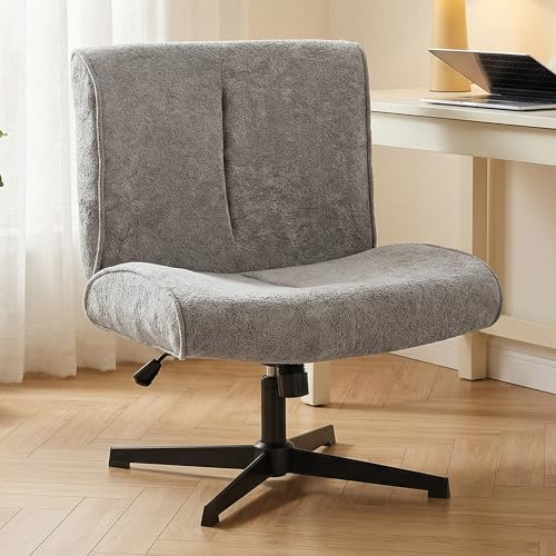 HOMCOM Sessel Drehbarer Schneidersitz mit Samtoptik ohne Armlehnen Grau | Loungesessel, Bürostuhl, Höhenverstellbarer Relaxsessel, Kreuzbeinen aus Stahl, für Wohnzimmer, Schlafzimmer