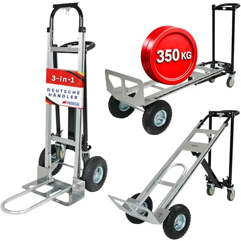 PROREGAL 3-in1 Sackkarre & Plattformwagen Apollo klappbar Traglast 350/250 kg, 2 Luftbereifung & 2 Vollgummiräder, Stahlrahmen, 131x50x46cm Transportkarre Transportwagen