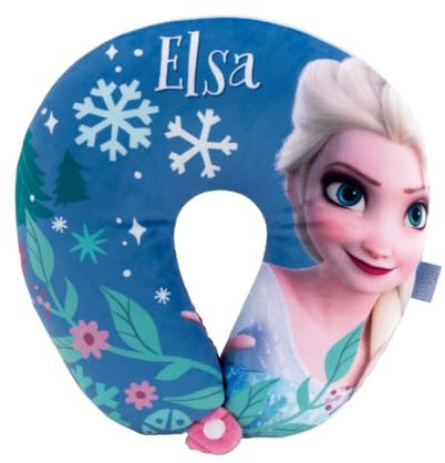 PICOBOX Coussin de cou de voyage La Reine des Neiges Elsa et Anna pour enfant 28 x 28 x 6 cm Oreiller cervical pour enfants avec micro perles double face été hiver pour avion et voiture