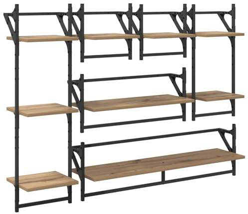 Juego de estantes para pared, 6 piezas, madera, metal