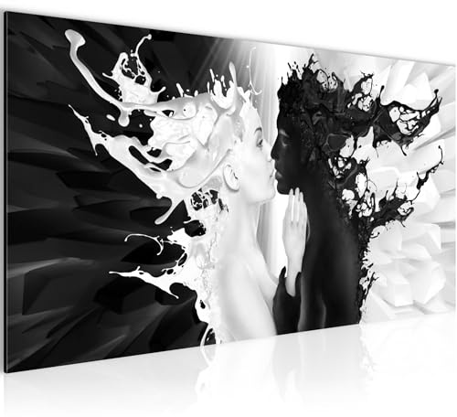 Runa Art Wandbild Milk und Coffee 1 Teilig 100 x 40 cm Modern Bild auf Vlies Leinwand Liebe Wohnzimmer Schlafzimmer Schwarz Weiss 005012b