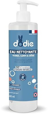 Dodie - Agua de limpieza 3 en 1, 500 ml, para rostro, cuerpo y nalgas, 98% de ingredientes de origen natural, hipoalergénica, desde el nacimiento