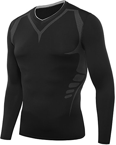 AMZSPORT Maillot Compression à Manches Longues Homme Sports Baselayer Haut | T-Shirt, Respirant, Séchage Rapide, Course