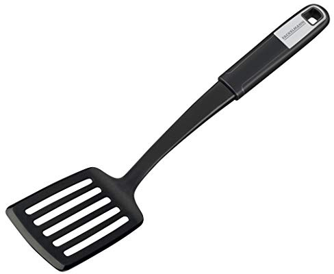 Fackelmann paletta da cucina 33 cm SENSE, spatola con parte funzionale in plastica, manico antiscivolo Soft Touch, per padelle e pentole rivestite (colore: argento/nero), quantità: 1 pezzo.