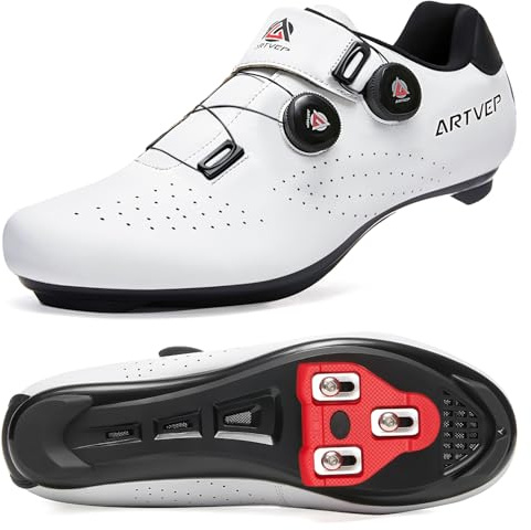 ARTVEP Cykelskor för män, dam, MTB-cykelskor, kompatibla med Look SPD SPD-SL Delta Lock, pedal, ridskor, Peloton-skor, Weiß, 41 EU