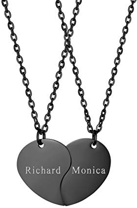 JewelryWe Schmuck 2 Freundschaftsketten mit kostenloser Gravur, Edelstahl Herz Partner-Anhänger Halskette mit Gravur Love You Baum des Lebens, Paar Anhänger Kette für Damen Herren
